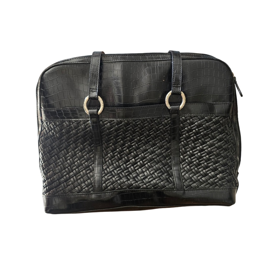 Coldwater Creek Black Woven Croc Embossed Laptop Bag Business Tote Briefcase